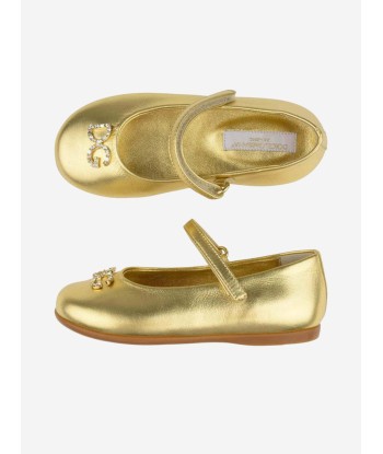 Dolce & Gabbana Girls Leather Logo Shoes in Gold de la marque