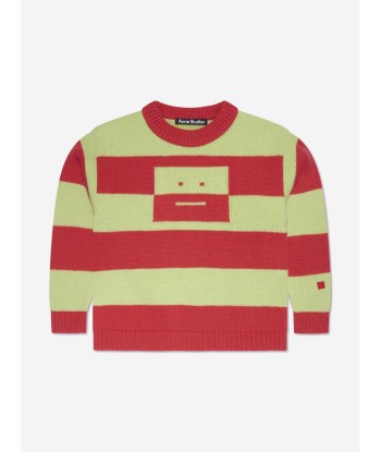 Acne Studios Kids Wool Striped Face Logo Jumper in Red la livraison gratuite