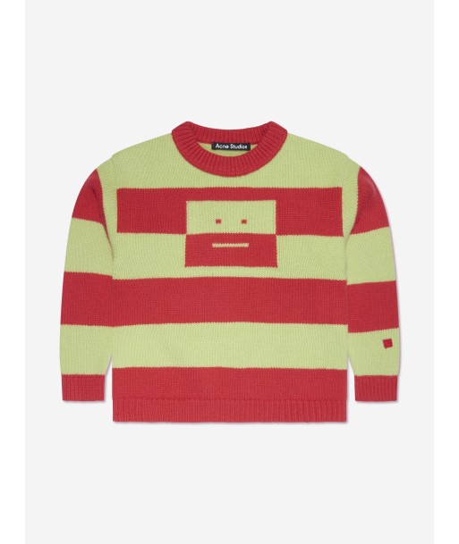 Acne Studios Kids Wool Striped Face Logo Jumper in Red la livraison gratuite