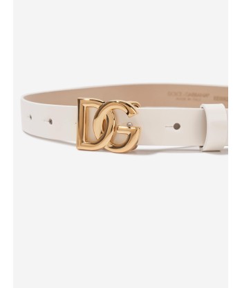 Dolce & Gabbana Girls Leather Logo Belt in Ivory rembourrage situé sous