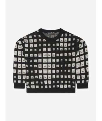 Acne Studios Kids Wool Gradient Face Logo Jumper in Black Les magasins à Paris et en Île-de-France