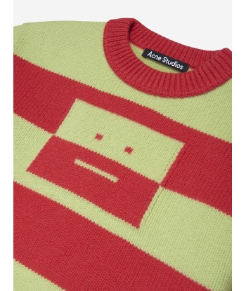 Acne Studios Kids Wool Striped Face Logo Jumper in Red la livraison gratuite