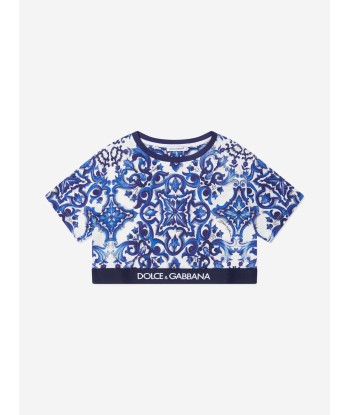 Dolce & Gabbana Girls Majolica Print Cropped T-Shirt Les magasins à Paris