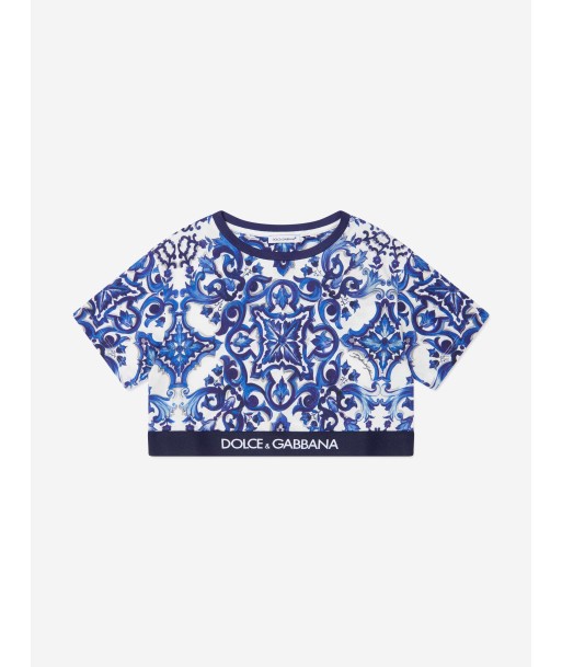 Dolce & Gabbana Girls Majolica Print Cropped T-Shirt Les magasins à Paris