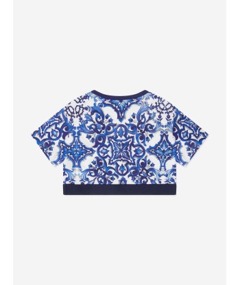 Dolce & Gabbana Girls Majolica Print Cropped T-Shirt Les magasins à Paris