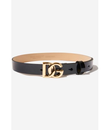 Dolce & Gabbana Kids Leather Logo Buckle Belt in Black pas cher chine