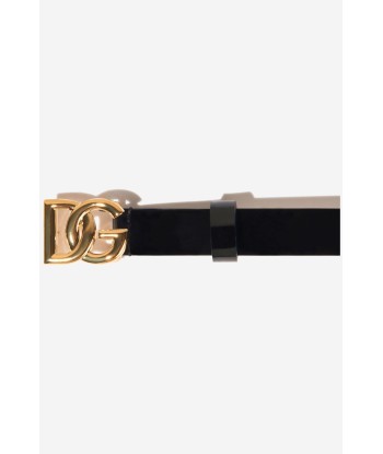 Dolce & Gabbana Kids Leather Logo Buckle Belt in Black pas cher chine