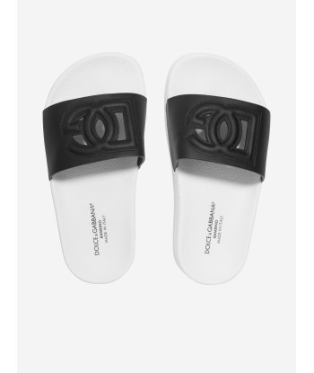 Dolce & Gabbana Kids Leather Logo Sliders in Black d'Europe débarque