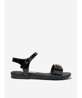 Dolce & Gabbana Girls Leather Logo Sandals in Black pas cher