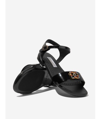 Dolce & Gabbana Girls Leather Logo Sandals in Black pas cher