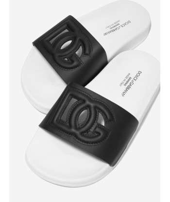 Dolce & Gabbana Kids Leather Logo Sliders in Black d'Europe débarque