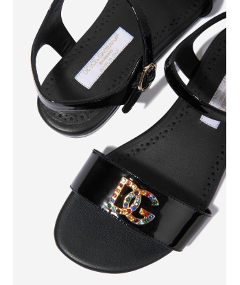 Dolce & Gabbana Girls Leather Logo Sandals in Black pas cher