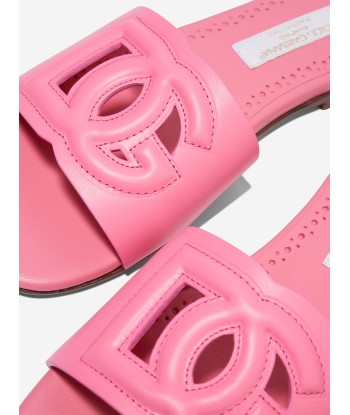 Dolce & Gabbana Girls Leather Logo Slider Sandals in Pink Les magasins à Paris et en Île-de-France