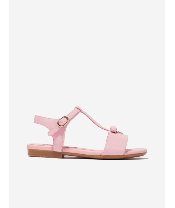 Dolce & Gabbana Girls Patent Leather Logo Sandals in Pink Véritable concentré