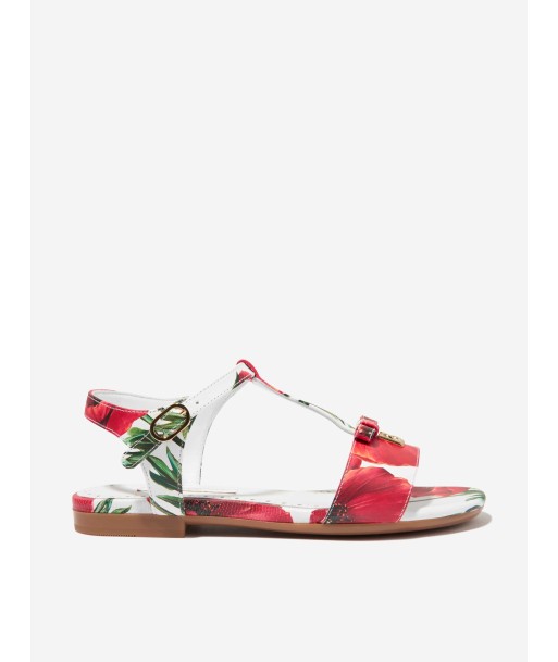 Dolce & Gabbana Girls Leather Poppy Sandals in White le des métaux précieux