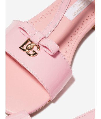 Dolce & Gabbana Girls Patent Leather Logo Sandals in Pink Véritable concentré