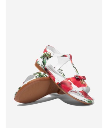 Dolce & Gabbana Girls Leather Poppy Sandals in White le des métaux précieux