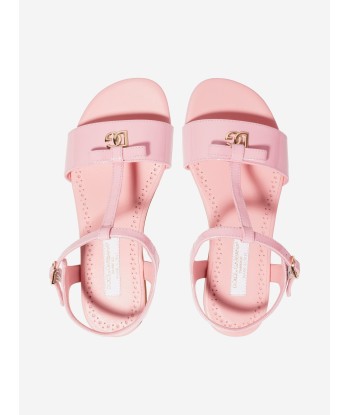 Dolce & Gabbana Girls Patent Leather Logo Sandals in Pink Véritable concentré