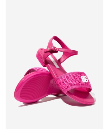 Dolce & Gabbana Girls Leather Logo Sandals in Pink de pas cher