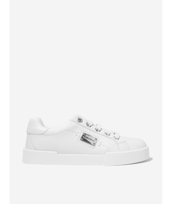 Dolce & Gabbana Kids Leather Lace Up Trainers in White sur le site 