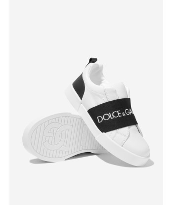 Dolce & Gabbana Kids Leather Slip On Trainers in White la livraison gratuite