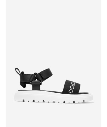 Dolce & Gabbana Kids Leather Logo Sandals in Black de technologie