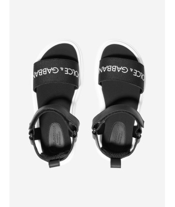 Dolce & Gabbana Kids Leather Logo Sandals in Black de technologie