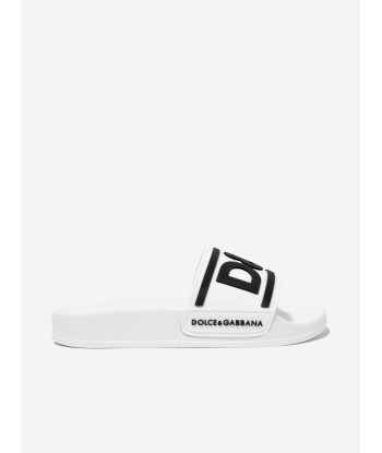 Dolce & Gabbana Kids Logo Sliders in White le concept de la Pate a emporter 