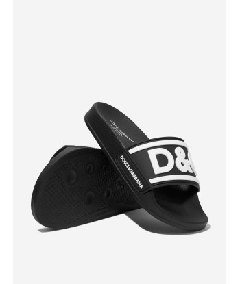 Dolce & Gabbana Kids Logo Sliders in Black les ligaments