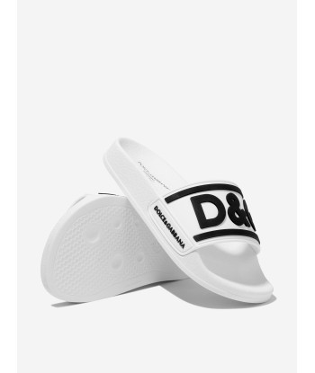 Dolce & Gabbana Kids Logo Sliders in White le concept de la Pate a emporter 