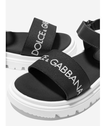 Dolce & Gabbana Kids Leather Logo Sandals in Black de technologie