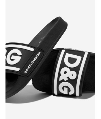 Dolce & Gabbana Kids Logo Sliders in Black les ligaments