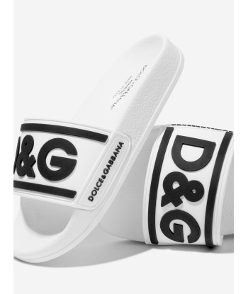 Dolce & Gabbana Kids Logo Sliders in White le concept de la Pate a emporter 