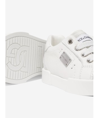 Dolce & Gabbana Baby Boys Leather Logo Trainers in White Amélioration de cerveau avec