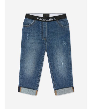 Dolce & Gabbana Baby Girls Cuffed Jeans in Blue de pas cher