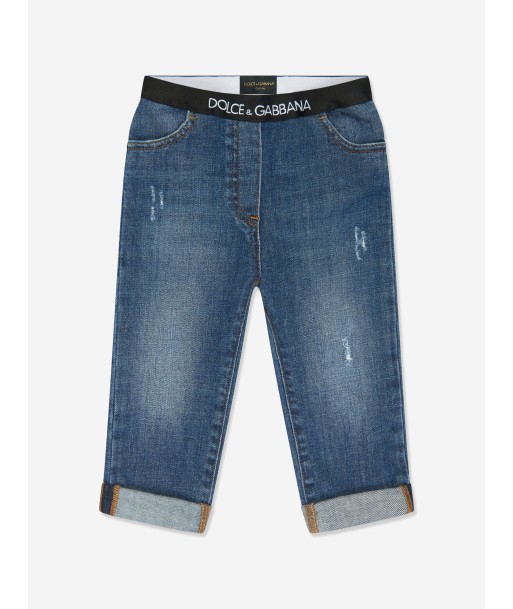 Dolce & Gabbana Baby Girls Cuffed Jeans in Blue de pas cher